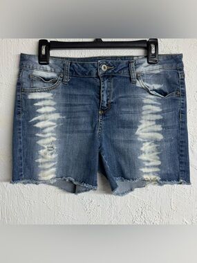 Arizona Jean Company Acid Wash Distressed Raw Hem Jean Shorts